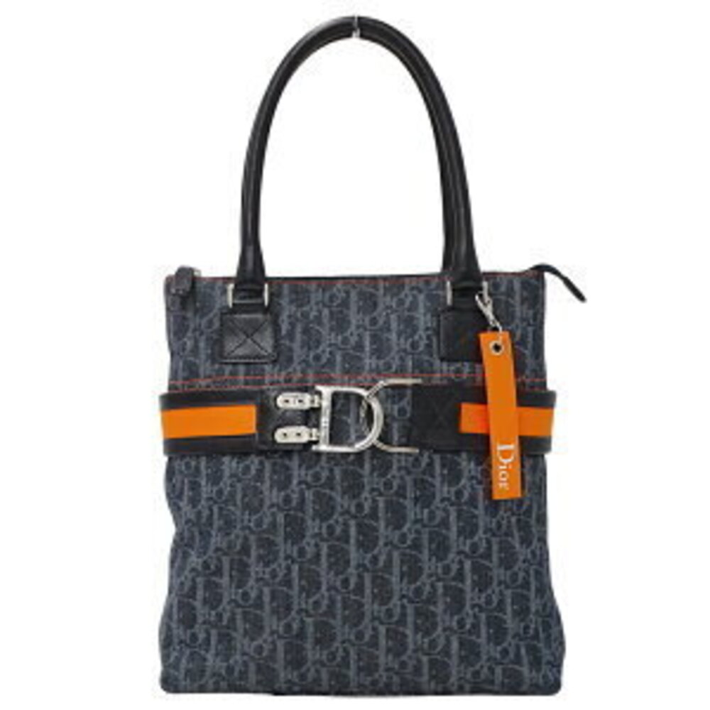 Dior Bag Tote Handbag Flight Denim Navy Blue Orange